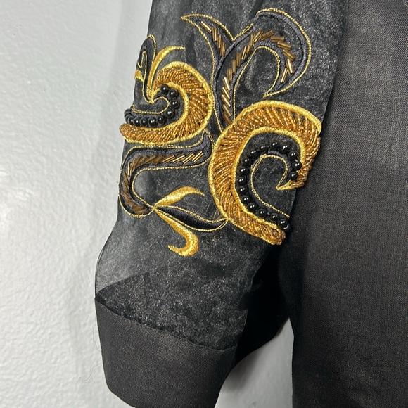 Blue Vintage Beaded Embroidered Skirt Suit Set size 18 Black and gold vintage - Picture 6 of 17